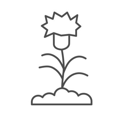 karanfil ince çizgi ikonu, çiçek konsepti, karanfil silueti, beyaz arka planda yaprak ve gövde işareti, mobil konsept ve web tasarımı için çiçek ikonu. Vektör grafikleri.