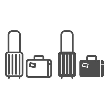 Seyahat valizleri hattı, katı ikon, bagaj konsepti, beyaz arka planda seyahat çantası tabelası, mobil konsept ve web tasarımı için ana hatlar şeklinde seyahat çantası ikonu. Vektör grafikleri.