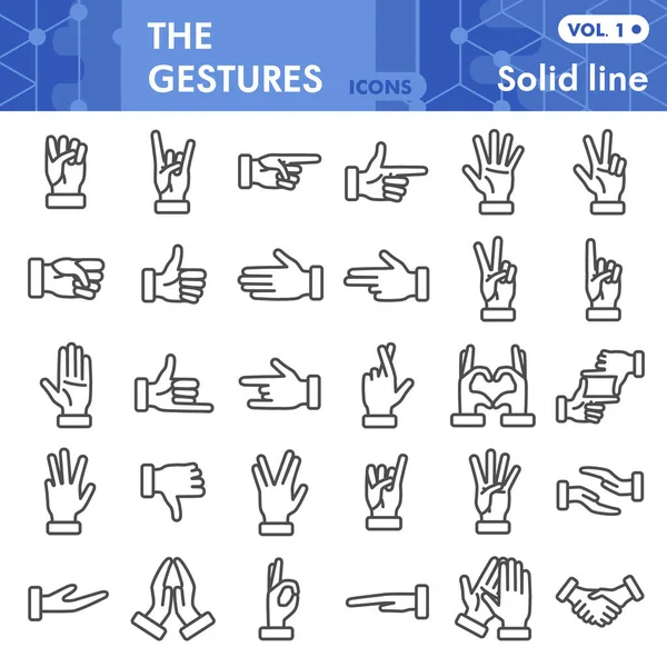 Gebaren lijn pictogram set, menselijke hand signalen symbolen collectie of schetsen. Vingertekens voor web, lineaire stijl pictogram pakket geïsoleerd op witte achtergrond. vectorgrafieken. — Stockvector