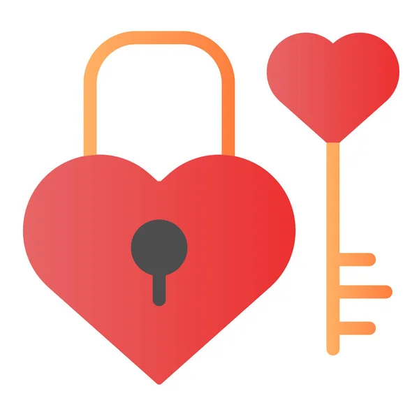 Lock and key in heart shape flat icon. Love padlock and key color icons in trendy flat style. Valentine lock gradient style design, designed for web and app. Eps 10. — Stock Vector