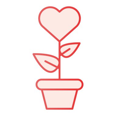 Çiçek saksısı düz ikonunda kalp. Kalp şeklinde bir çiçek, pembe simgelerle, modaya uygun düz bir şekilde. Ağ ve uygulama için tasarlanmış çiçek desenli bir tasarım. Eps 10.