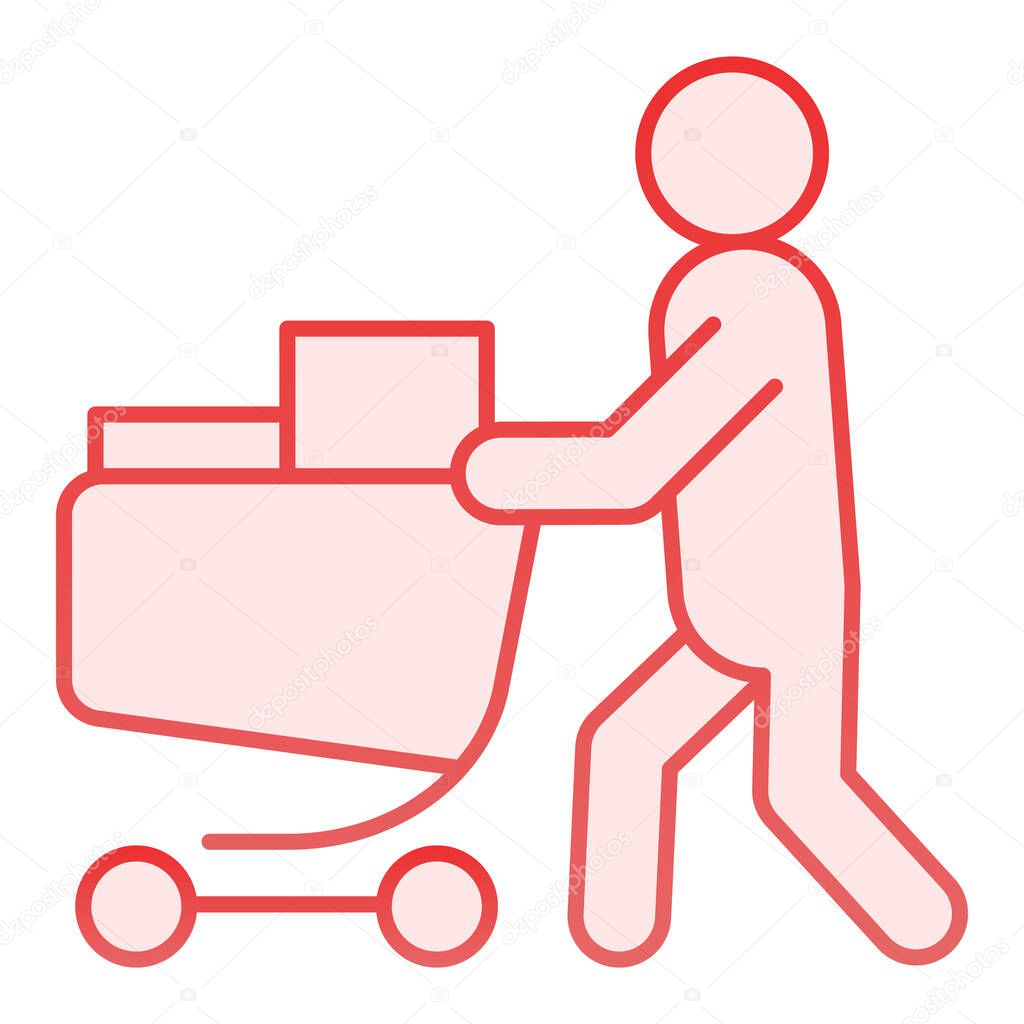 Buyer with full cart flat icon. Person with a full grocery cart pink icons in trendy flat style. Shopping gradient style design, designed for web and app. Eps 10