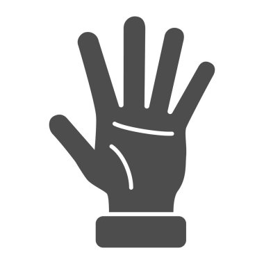 Beş parmak sağlam bir ikonu işaret eder, el hareketleri kavramı, beyaz arka planda selamlama işareti, mobil konsept ve web tasarımı için el yazısı şeklinde bir avuç içi simgesi. Vektör grafikleri.