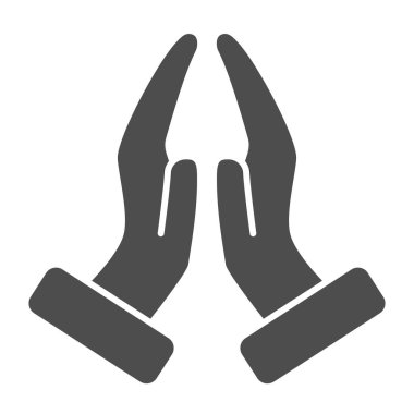 Dua eden eller sağlam bir ikonu, jest kavramını, beyaz arka planda dini dua işaretinde el ele tutuşmayı, mobil konsept ve web tasarımı için el pençe divan durmayı temsil eder. Vektör grafiği.