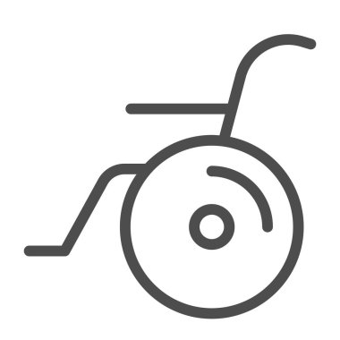 Tekerlekli sandalye çizgisi ikonu, sağlık hizmeti konsepti, beyaz arka planda engelli işareti, mobil konsept ve web tasarımı için taslak biçimli tekerlekli sandalye engelli simgesi. Vektör grafikleri.