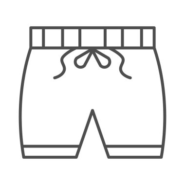 Kısa çizgi simgesi, yaz konsepti, beyaz arka planda yüzme şortu tabelası, mobil konsept ve web tasarımı için ana hatlı yüzme ikonu. Vektör grafikleri.