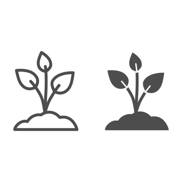 Sapling met drie bladeren lijn en solide pictogram, natuur concept, spruit geplant in de bodem teken op witte achtergrond, Jonge plant pictogram in omtrek stijl voor mobiele concept en web design. vectorgrafieken. — Stockvector