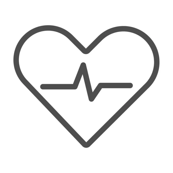 Icono de línea de latidos cardíacos, concepto de cardiología, signo de cardiografía sobre fondo blanco, corazón con icono de pulso de latidos cardíacos en estilo de esquema para el concepto móvil y el diseño web. Gráficos vectoriales . — Vector de stock