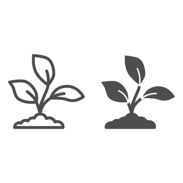Tuinzaailingen groeit in een grondlijn en solide pictogram, natuur concept, Plant spruitjes teken op witte achtergrond, Jonge groei met bladeren pictogram in omtrek stijl voor mobiele, web design. vectorgrafieken. — Stockvector