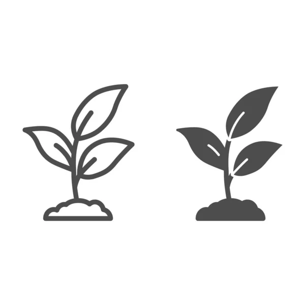 Växtgroddar med tre blad linje och fast ikon, Trädgårdskoncept, Ung tillväxt tecken på vitt, växt som växer i jord ikon i kontur stil för mobila koncept, webbdesign. Vektorgrafik. — Stock vektor