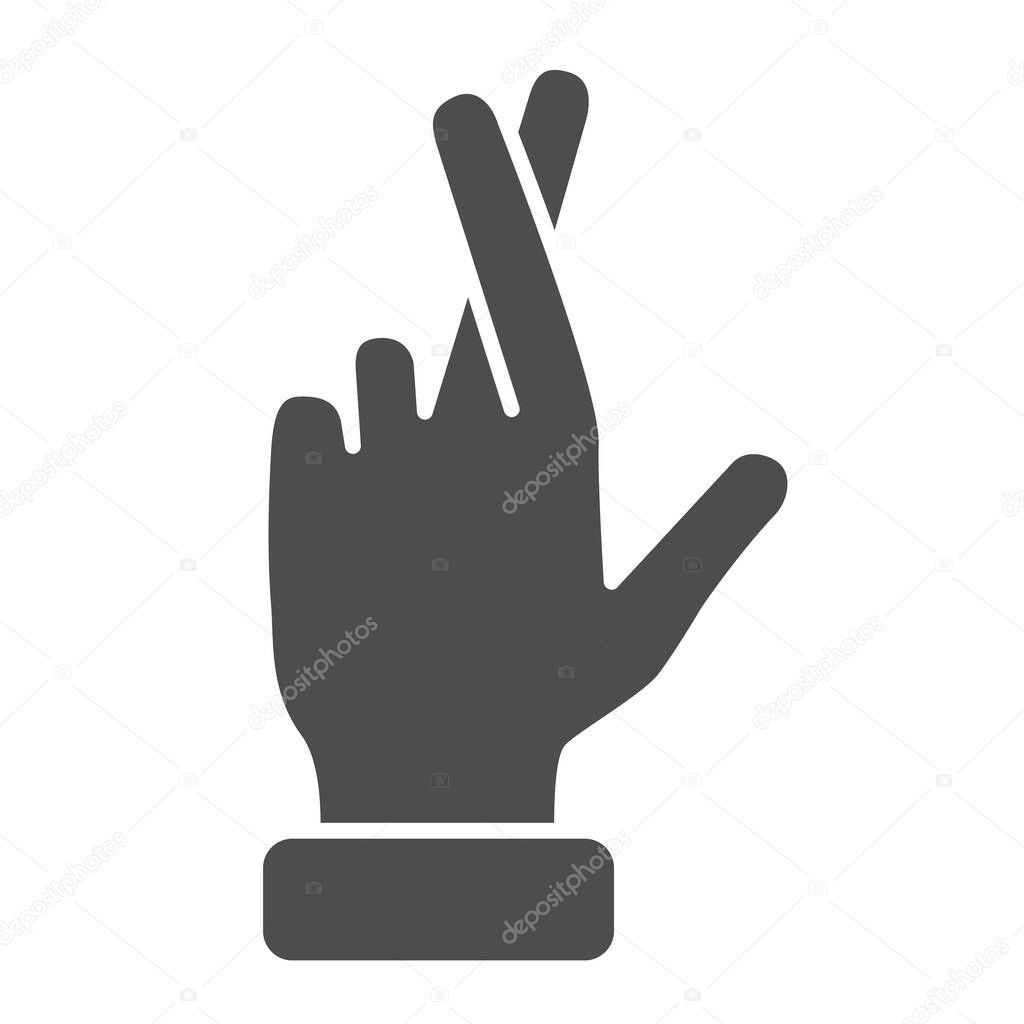 Promise gesture solid icon, gestures concept, Hand with crossed fingers sign on white background, Gesture good luck or fortune icon in glyph style for mobile, web design. Vector graphics