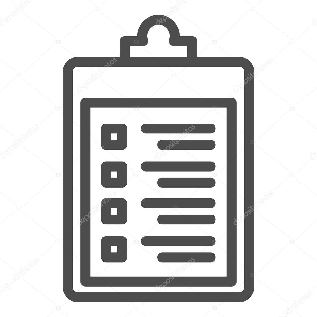 Clipboard with checklist line icon, Heath care concept, Medical prescription sign on white background, questionnaire clipboard icon in outline style for mobile, web design. Vector graphics