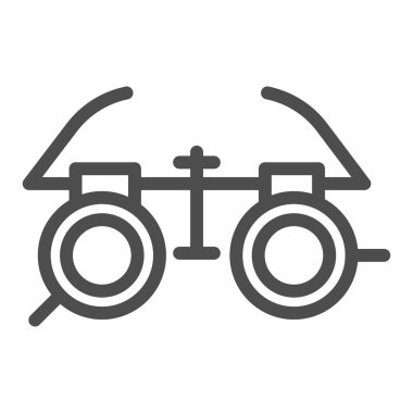 Oftalmolog gözlük çizgisi ikonu, tıp konsepti, beyaz arka planda göz testi gözlüğü işareti, mobil ve web tasarımı için ana hatlı optalmolog ekipman ikonu. Vektör grafikleri.