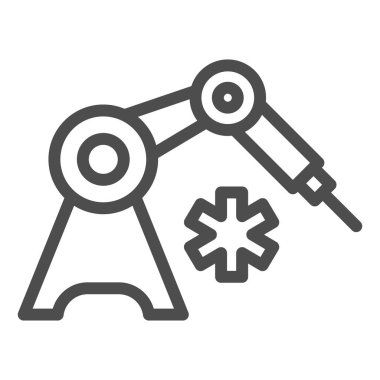 Tıp robotu ve yaşam çizgisi ikonu yıldızı, yenilikçi tıp konsepti, beyaz arka planda robotik cerrahi araç tabelası, mobil için ana hatlı robot ikonu. Vektör grafikleri.