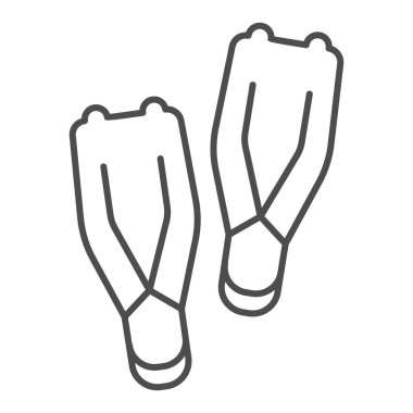 Yüzme yüzgeçleri, ince çizgi ikonu, sualtı spor konsepti, beyaz arka planda yüzgeç işareti, mobil konsept ve web tasarımı için yüzgeç ikonu. Vektör grafikleri.