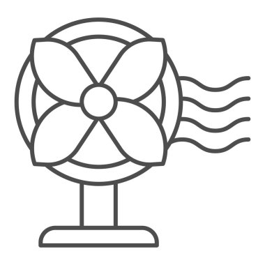 Elektronik fan çizgisi ikonu, ev ve alet konsepti, beyaz arka planda vantilatör üfleme tabelası, mobil konsept ve web tasarımı için ana hatlı klasik masa hayran simgesi. Vektör grafikleri.
