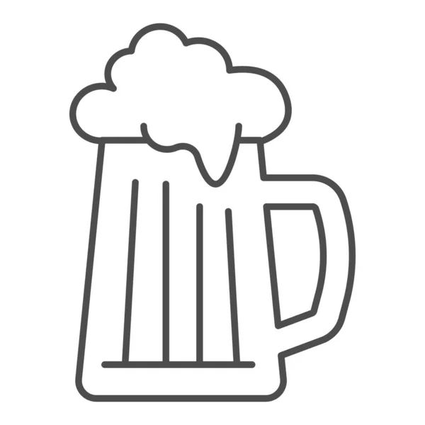 Beer mug thin line icon, summer concept, cold beer with foam sign on white background, Glass of alcohol drink icon in outline style for mobile concept and web design. Vector graphics. — Stock Vector