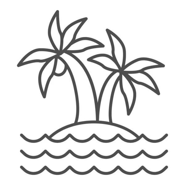 Isla con palmeras icono de línea delgada, concepto de playa, signo de isla tropical sobre fondo blanco, cocoteros icono de palmeras en estilo de esquema para el concepto móvil y diseño web. Gráficos vectoriales . — Vector de stock