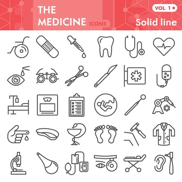 Set de iconos de línea de medicina, colección de símbolos de cuidado Heath o bocetos. Signos médicos para web, paquete de pictograma de estilo lineal aislado sobre fondo blanco. Gráficos vectoriales . — Vector de stock