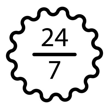 24 7 servis hattı simgesi. Günde 24 saat açık olan vektör illüstrasyonu beyaza izole edildi. 24 7 servis taslağı tasarımı, web ve uygulama için tasarlandı. Eps 10.