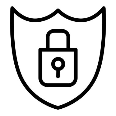 Kalkan güvenlik hattı simgesi. Kilit ve kalkan vektör çizimi beyaza izole edildi. Güvenlik tasarımı, web ve uygulama için tasarlanmış. Eps 10.