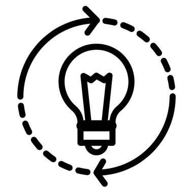 Ampul ve ok çizgisi simgesi. Beyaz üzerine izole edilmiş dönen ok vektör illüstrasyonundaki lamba. Fikir alışverişi tasarımı, web ve uygulama için tasarlandı. Eps 10.