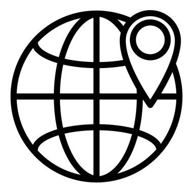 Dünya çizgisi ikonunda konum. Dünya küresindeki GPS vektör illüstrasyonu beyaza izole edildi. Navigasyon tasarımı, web ve uygulama için tasarlanmış. Eps 10.