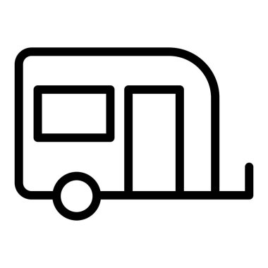 Ev çizgisi simgesi taşınıyor. Kamp işareti vektör çizimi beyaza izole edildi. Tekerlekli ev tasarımı, web ve uygulama için tasarlanmış. Eps 10.