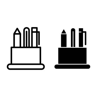 Kalem tutucu satırı ve sembol. Kalem kutusu çizimi beyaza izole edildi. Web ve uygulama için tasarlanmış masaüstü düzenleyici tasarımı. Eps 10.