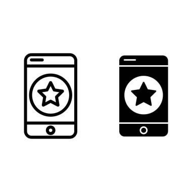 Yıldız çizgisi ve simgesi olan cep telefonu. Beyazda izole edilmiş akıllı telefon vektör illüstrasyonunda favoriler. Cep telefonu favori tasarımı, web ve uygulama için tasarlanmış. Eps 10.