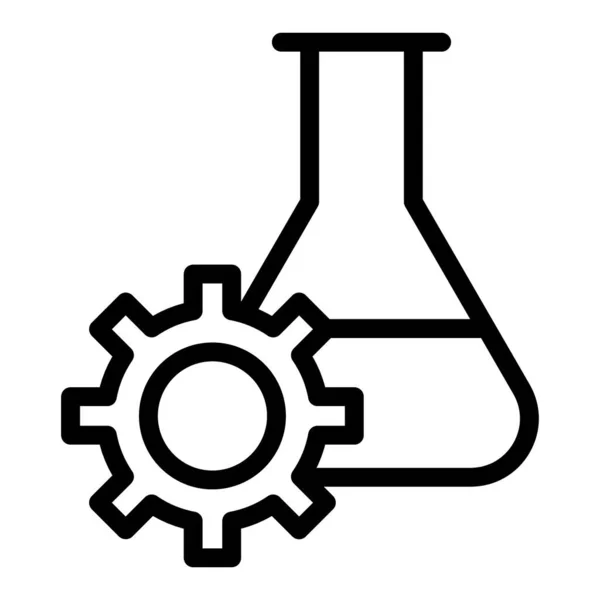 Deney çizgisi simgesi. Laboratuvar şişesi ve vites çizimi beyaza izole edildi. Çark ve test tüpü tasarımı, web ve uygulama için tasarlanmış. Eps 10. — Stok Vektör