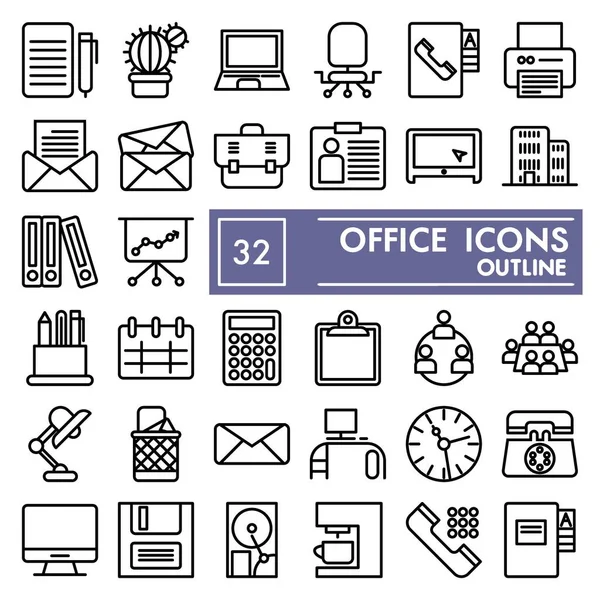 Conjunto de iconos de línea de oficina, colección de símbolos de trabajo, bocetos vectoriales, ilustraciones de logotipos, signos de suministros de oficina paquete de pictogramas lineales aislados sobre fondo blanco, eps 10 . — Vector de stock