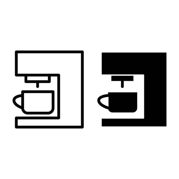 Linea di macchine da caffè e icona del glifo. Illustrazione vettoriale della caffettiera isolata su bianco. Design in stile contorno famiglia, progettato per web e app. Eps 10 . — Vettoriale Stock
