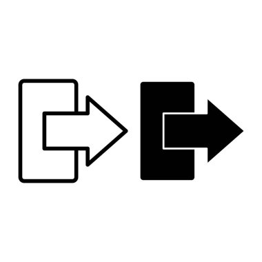 Çıkış işareti çizgisi ve simge simgesi. Kapı ve sağ ok vektör çizimi beyaza izole edildi. Çıkış yönü tasarımı, web ve uygulama için tasarlandı. Eps 10.