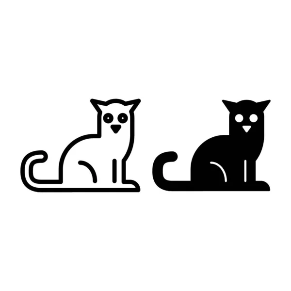 Black cat line and glyph icon. Pet vector illustration isolated on white. Animal outline style design, designed for web and app. Eps 10. — Stock Vector
