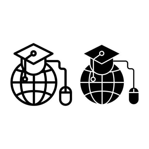 The graduation cap and globe line and glyph icon. Home study vector illustration isolated on white. Education outline style design, designed for web and app. Eps 10. — Stock Vector