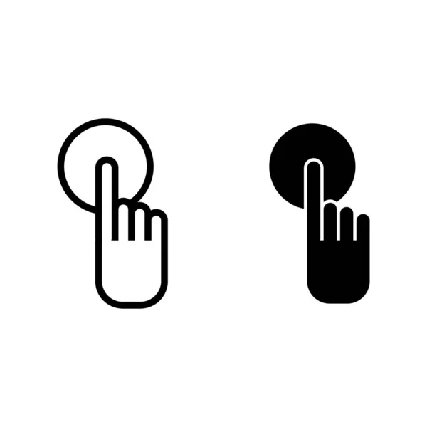 Appuyez sur la ligne de bouton et icône de glyphe. Illustration vectorielle à la main isolée sur blanc. Conception de style de contour des doigts, conçu pour le web et l'application. Eps 10 . — Image vectorielle