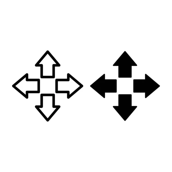 Línea de cuatro flechas e icono de glifo. Ilustración vectorial de dirección aislada en blanco. Diseño de estilo de contorno de puntero, diseñado para web y aplicación. Eps 10 . — Vector de stock