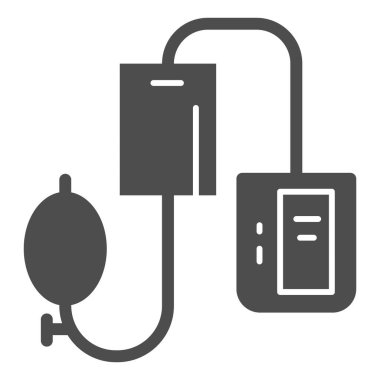 Elektronik tonometre katı ikon, Heath Care konsepti, beyaz arka planda arteriyel tansiyon kontrol cihazı işareti, mobil web için glifli sfenometre simgesi. Vektör grafikleri.