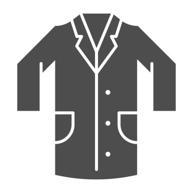 Tıbbi elbise katı ikonu, kıyafet konsepti, beyaz arka planda laboratuvar üniforması tabelası, hastane personeli ve doktor kostüm ikonu mobil konsept web tasarımı için. Vektör grafikleri.