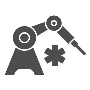 Tıbbi robot ve hayatın yıldızı katı ikon, yenilikçi tıp konsepti, beyaz arka planda robotik cerrahi araç tabelası, mobil için tıbbi robot ikonu. Vektör grafikleri.