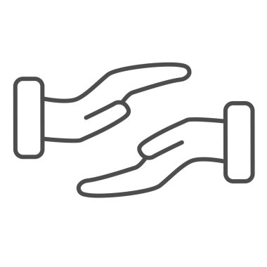 Destek el hareketleri ince çizgi ikonu, jest kavramı, hayır kurumu veya beyaz arkaplan, koruma ve mobil, web için taslak biçimli destek el ikonu imzalama yardımcı eller. Vektör grafikleri.