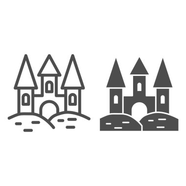 Kumdan kale çizgisi, katı ikon, yaz konsepti, plajda kumdan kale işareti, plajda güzel bir ikon, taşınabilir konsept ve web tasarımı için tasarım tarzı. Vektör grafikleri.