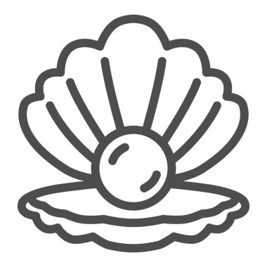 İnci çizgi ikonlu kabuk, deniz kabuğu konsepti, beyaz arka planda deniz kabuğu tabelası, mobil konsept ve web tasarımı için ana hatları açık deniz kabuğu ikonu. Vektör grafikleri.