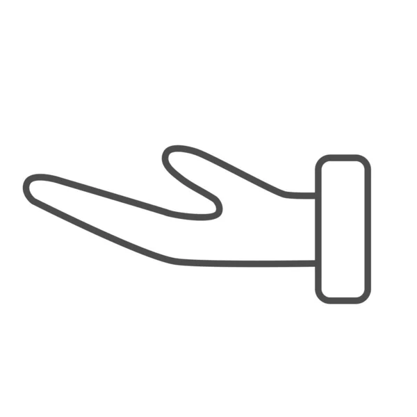 Ikon garis tipis gerakan tangan manusia, konsep gestur, menerima atau meminta tanda tangan pada latar belakang putih, Ikon Palm terbuka dalam garis besar gaya untuk konsep mobile, desain web. Grafis vektor. - Stok Vektor