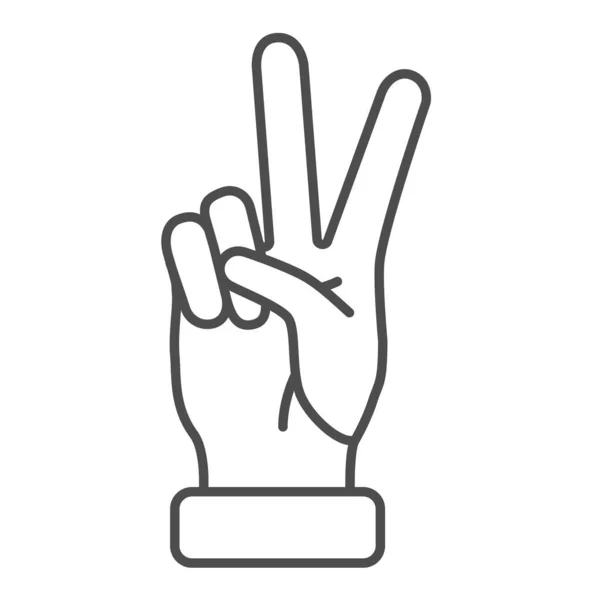 Seger gest tunn linje ikon, Hand gester koncept, Peace sign på vit bakgrund, Två fingrar upp ikonen i kontur stil för mobila koncept och webbdesign. Vektorgrafik. — Stock vektor