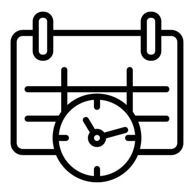 Takvim ve saat çizgisi simgesi. Tarih ve zaman vektör çizimi beyaza izole edildi. Atanma grafiği tasarımı, web ve uygulama için tasarlandı. Eps 10.