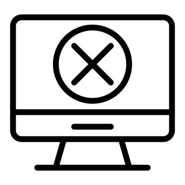 X işareti simgesi olan bilgisayar. Çapraz vektör illüstrasyonlu ekran beyaza izole edildi. Web ve uygulama için tasarlanmış ekran ana hatları tasarımı hatası. Eps 10.