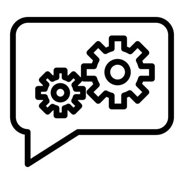 Konuşma balonu ve vites kutusu simgesi. Teknik mesaj vektör illüstrasyonu beyaza izole edildi. Web ve uygulama için tasarlanmış sohbet hattı tasarımı. Eps 10.