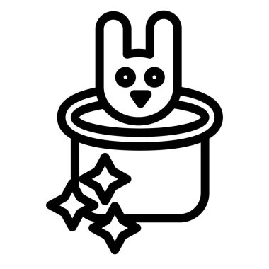 Sihirli şapka çizgisi ikonu. Beyaz üzerine izole edilmiş tavşan vektör illüstrasyonlu sihirli şapka. İllüzyon tasarımı, web ve uygulama için tasarlandı. Eps 10.